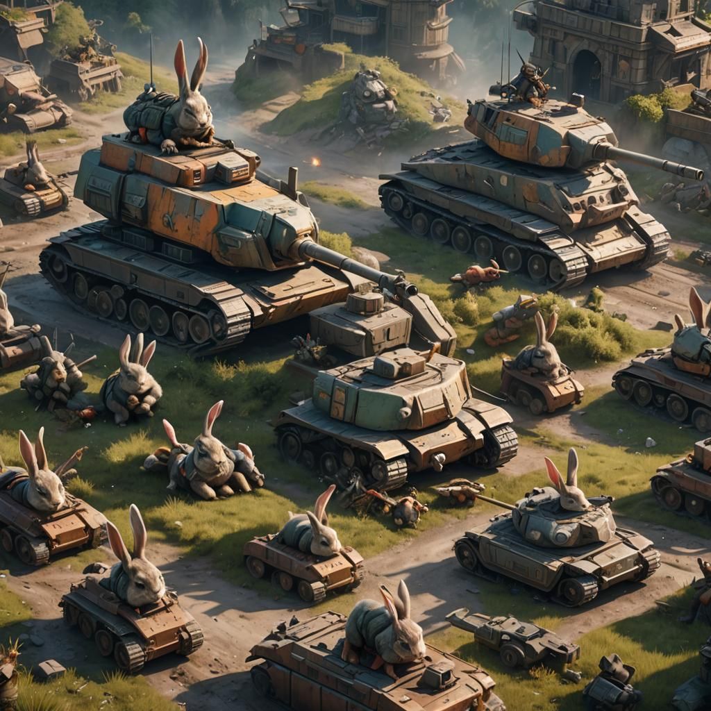 Bunnies Launch Tank Attack: Fantasy Concept Art