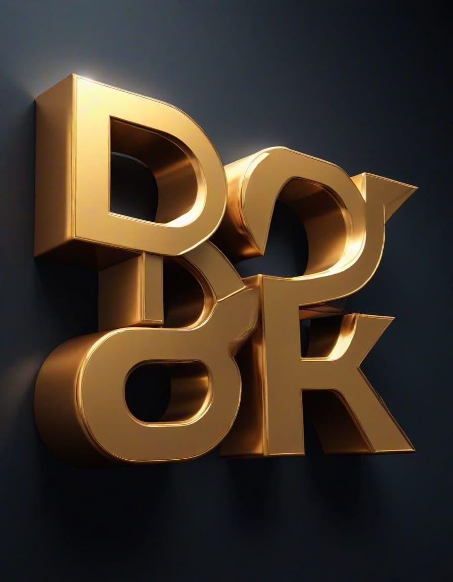 Luxury 3D Typography in Metallic Gold with Glowing Blue Outl...