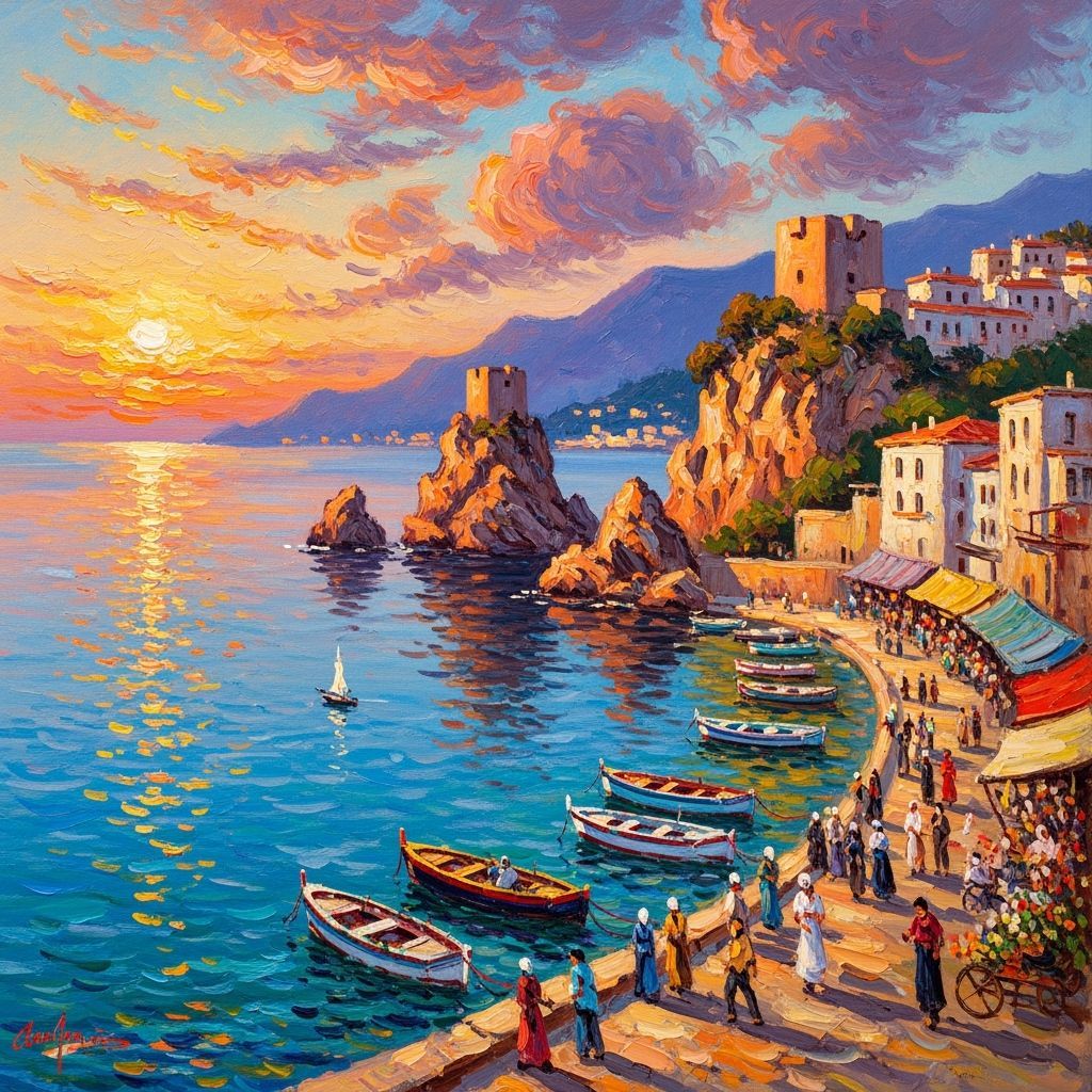 Vibrant Mediterranean Sunset Painting