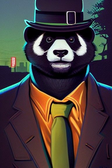 Noir Panda Detective in Photorealistic Style