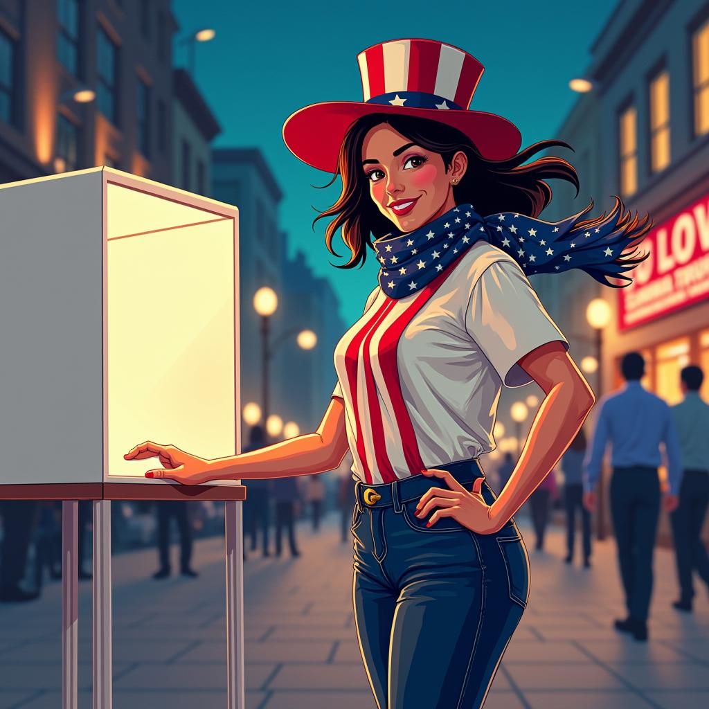 Patriotic Woman Votes in American Election