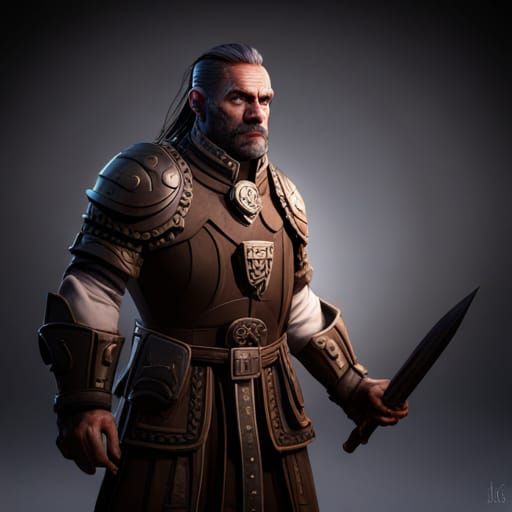 Grey Half-Orc Mercenary in Plate Armor Portrait