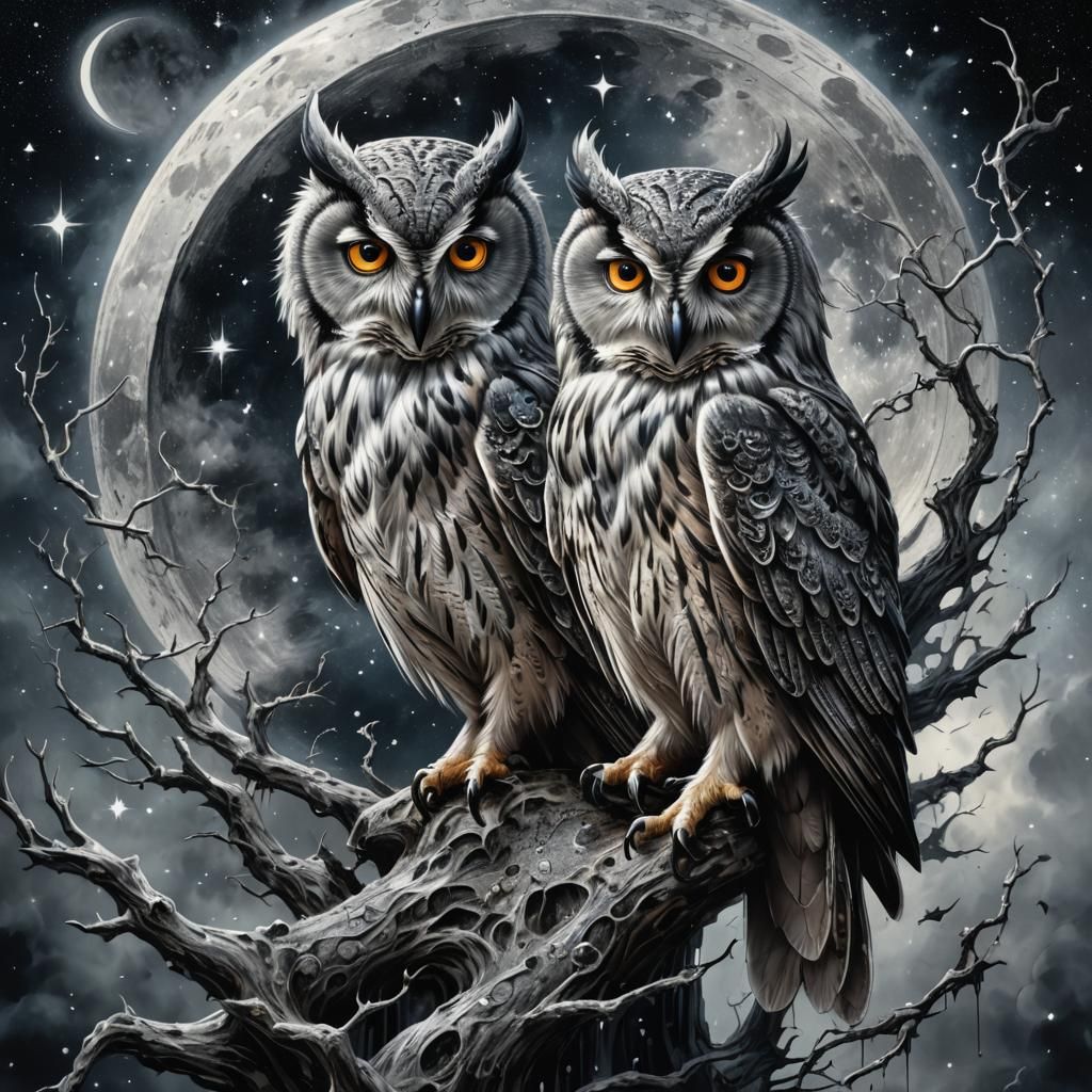Mystical Stardust Owl in Gothic Fantasy Art