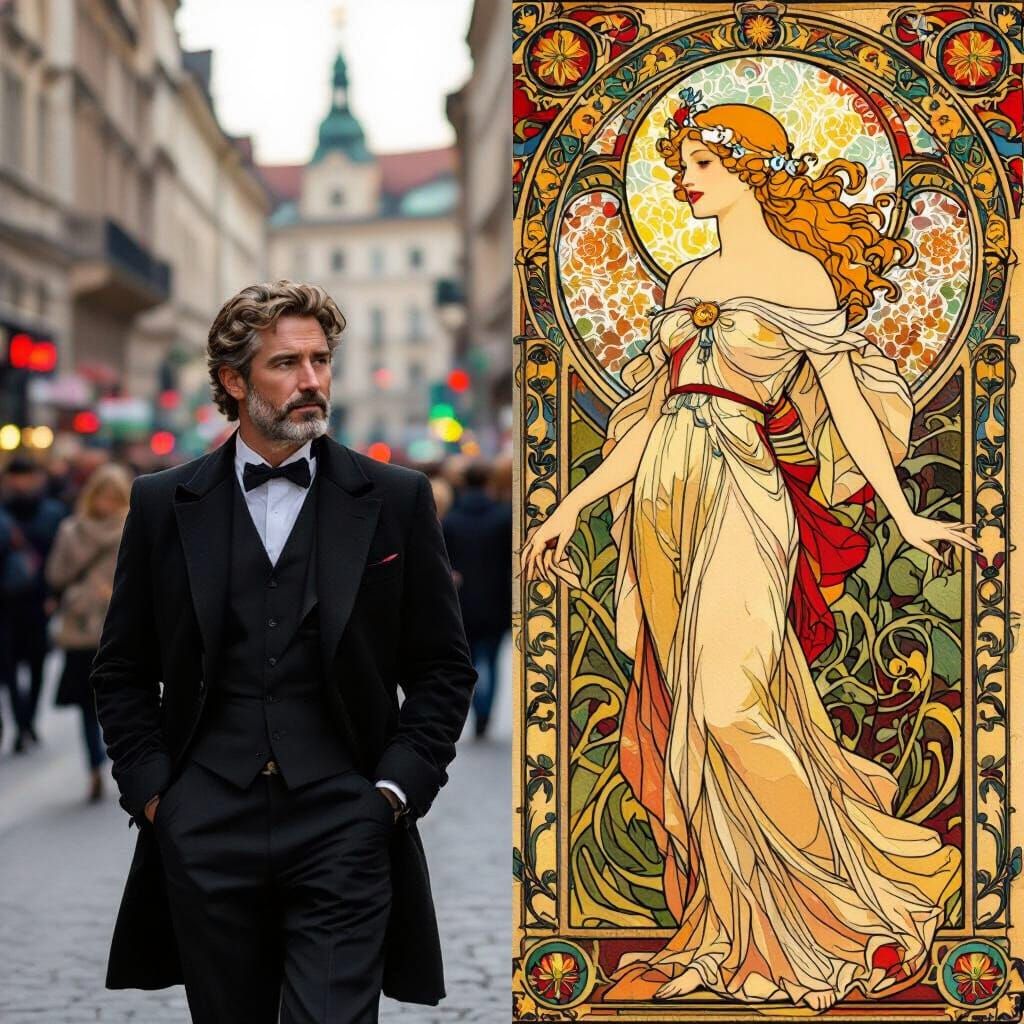 Elegant Man's Dream: A Woman in Art Nouveau Style