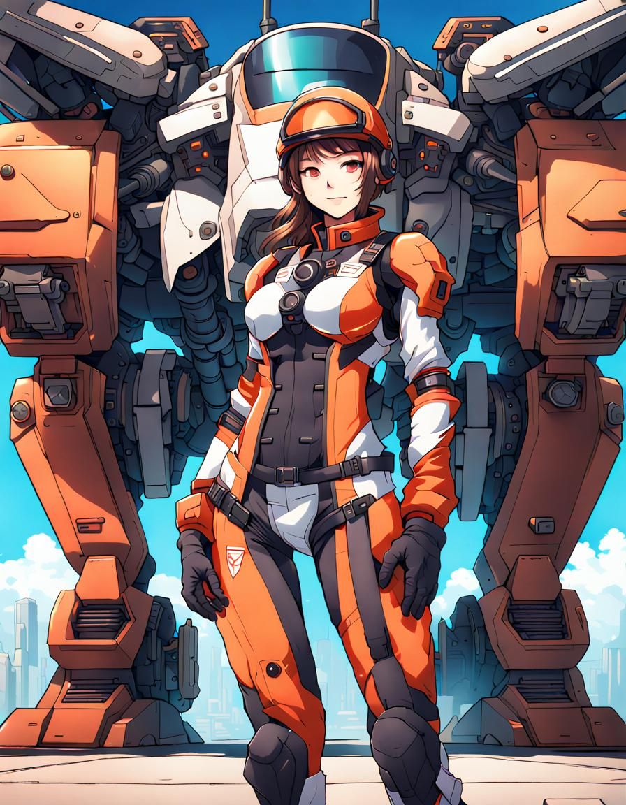 Alluring Sci-Fi Pilot with Giant Mech, Anime Style