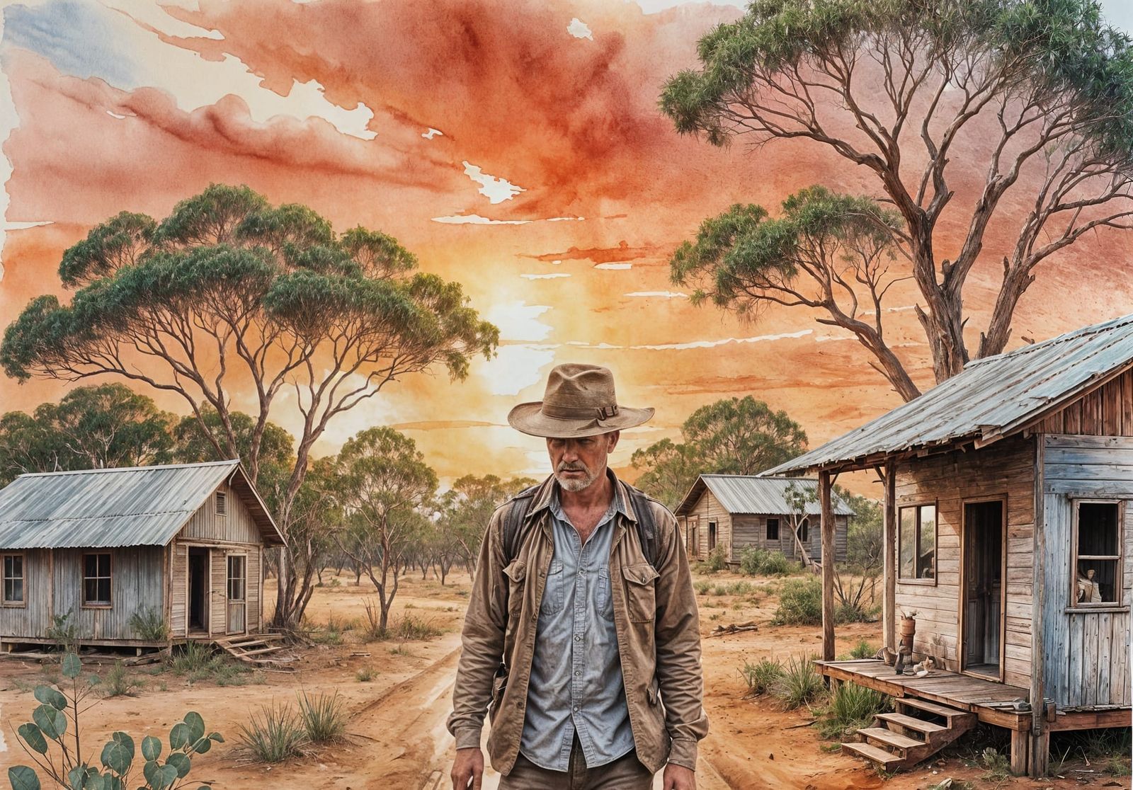Australian Outback Scene in Watercolour