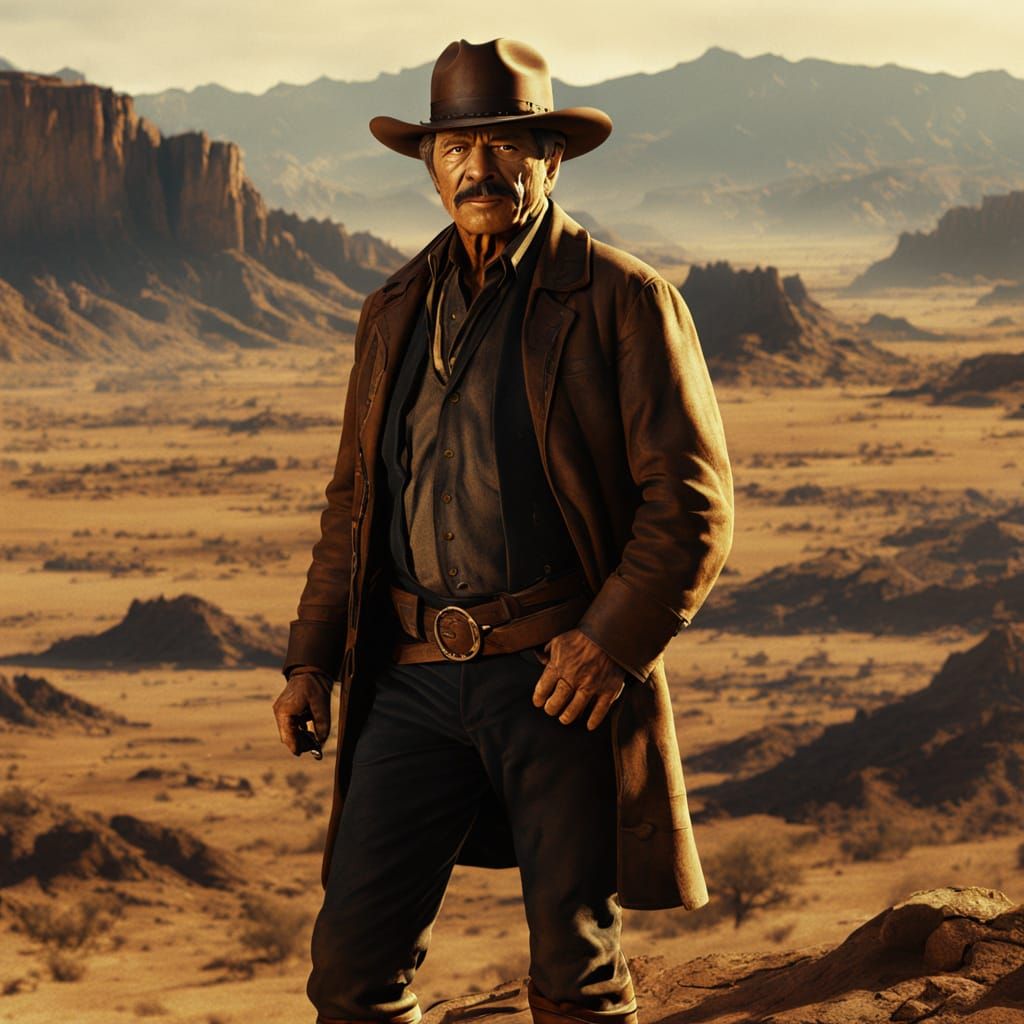 Charles Bronson in Western Landscape: Cinematic Digital Art