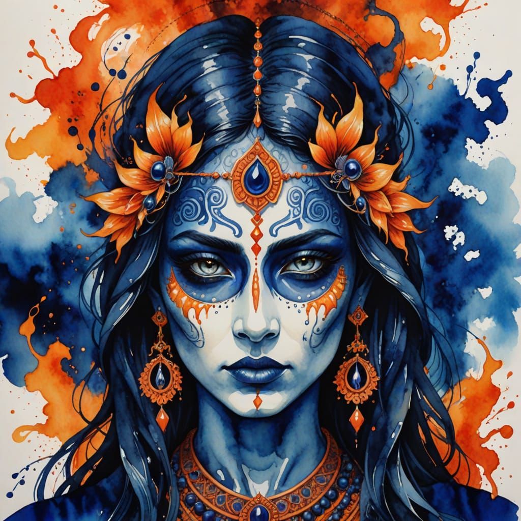Kali Ma Portrait in Vibrant Watercolor