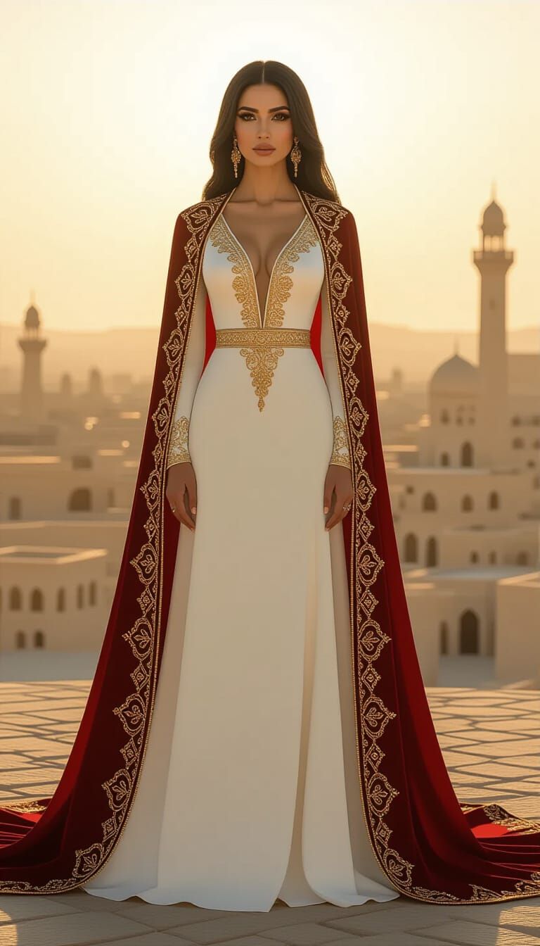 Arab Woman in Cityscape at Golden Hour