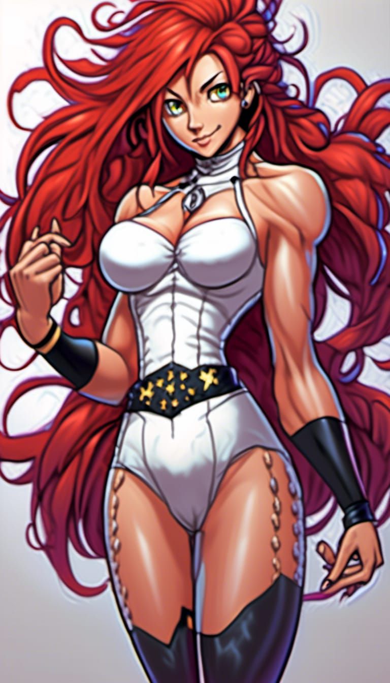 Anime-Style Female Bodybuilder in Wrestling Costume