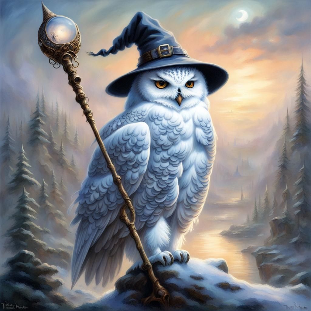 Snowy Owl Sorceress in Ethereal Fantasy Style