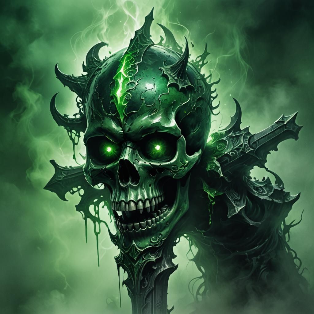 Skull Mace Floating in Dark Abyss: Dark Fantasy Art