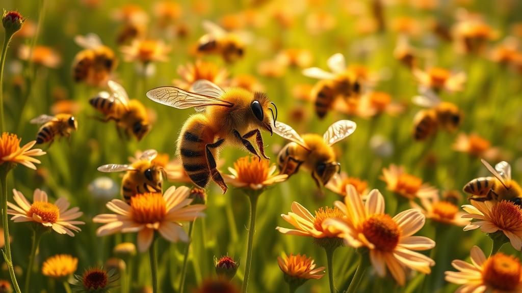 Bees in a Lush Meadow: Hyperrealistic 8K