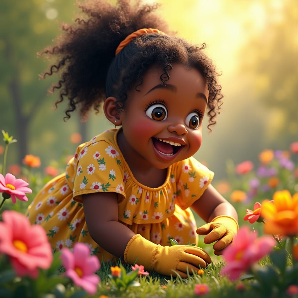 Vibrant School Garden Scene in Disney-Inspired Style