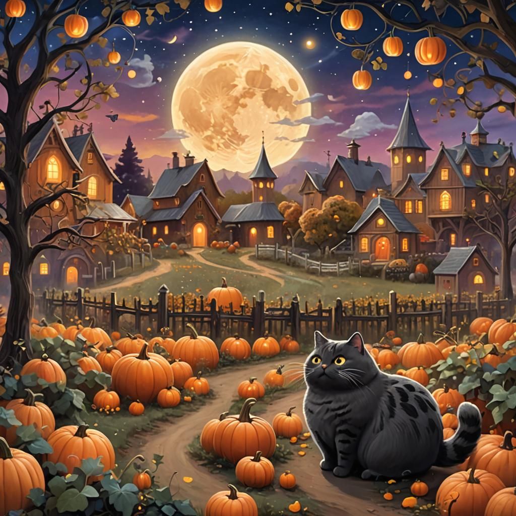Pusheen's Mystical Night in Pumpkin Farm