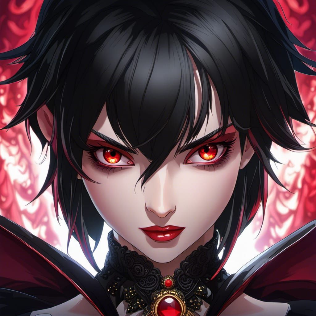 Anime Vampire Woman with Red Eyes Portrait