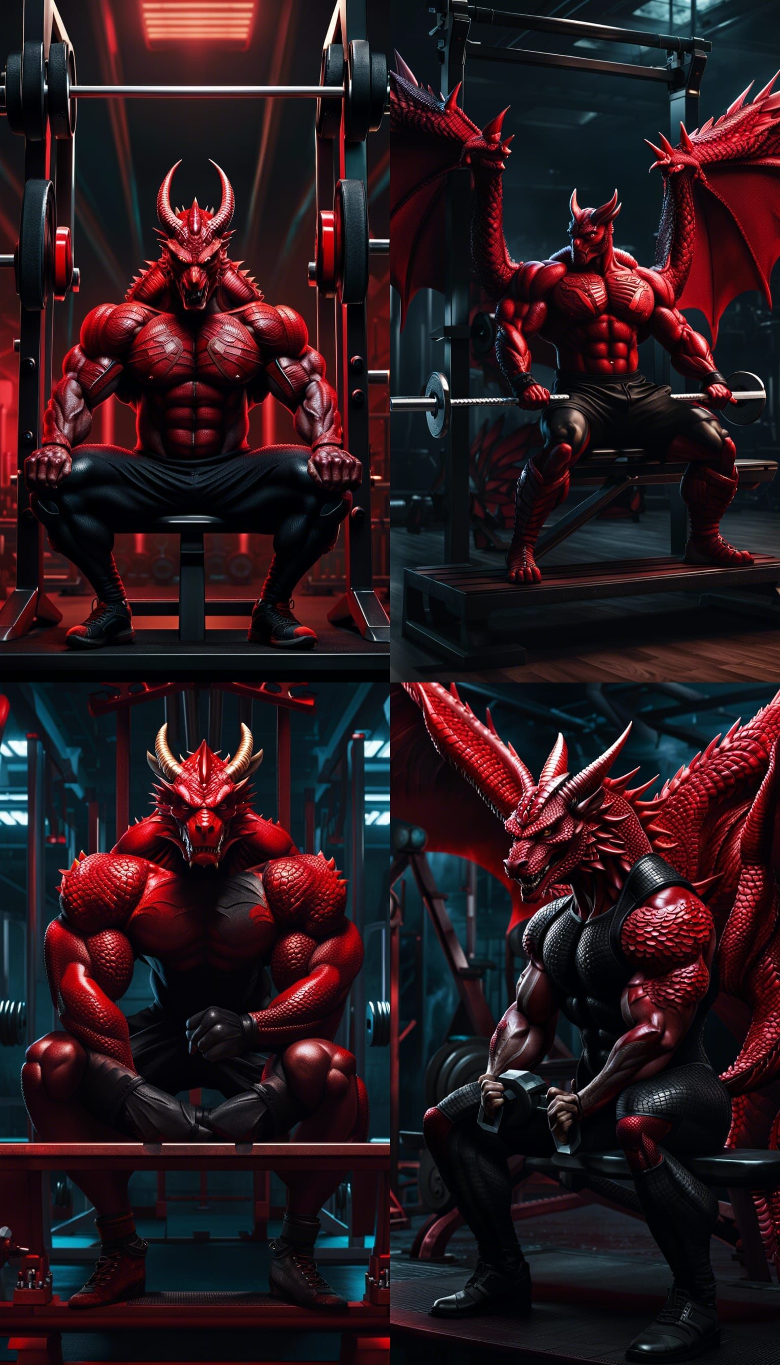 Red Dragon Bodybuilder Lifts Weights