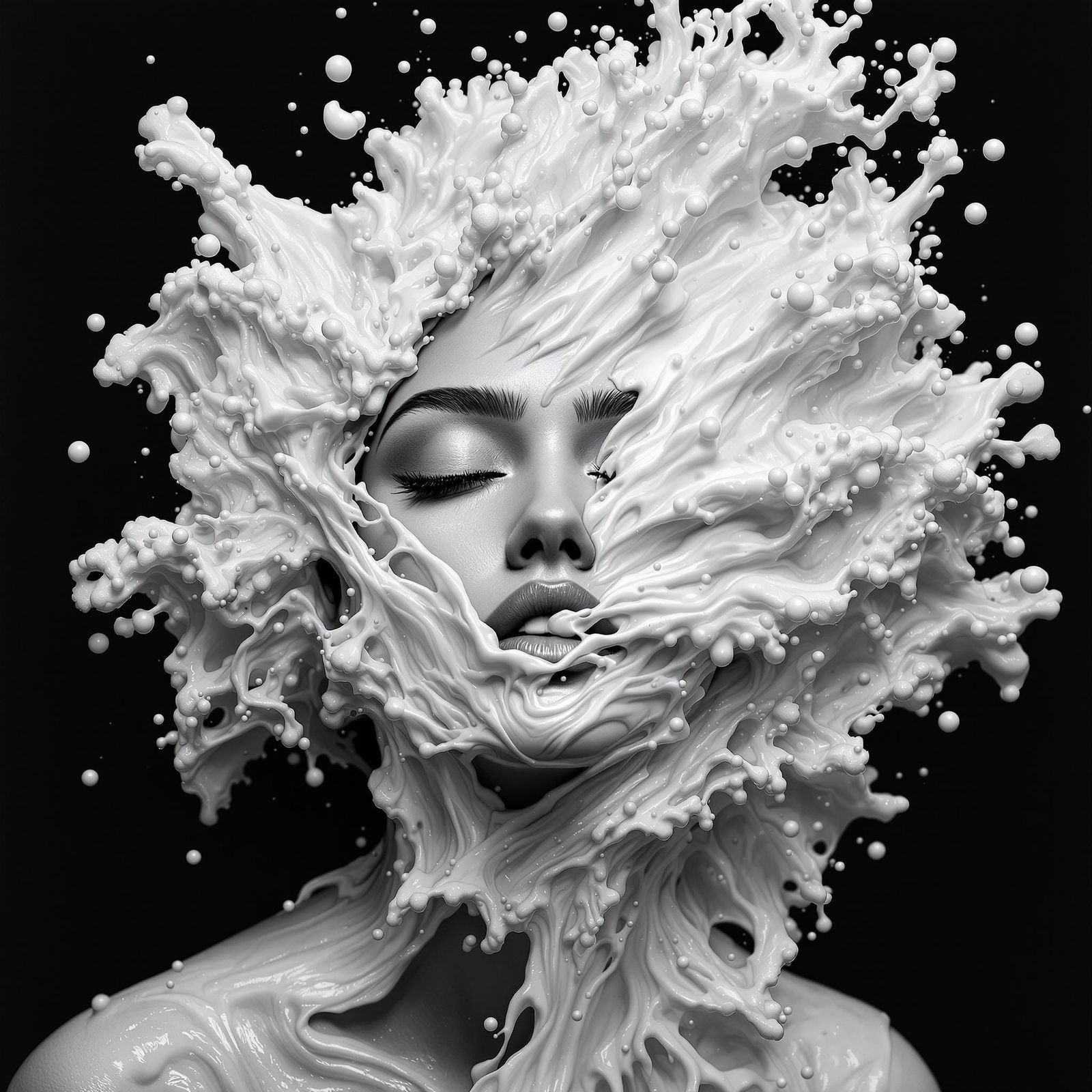 Ethereal Woman in Grayscale Foam