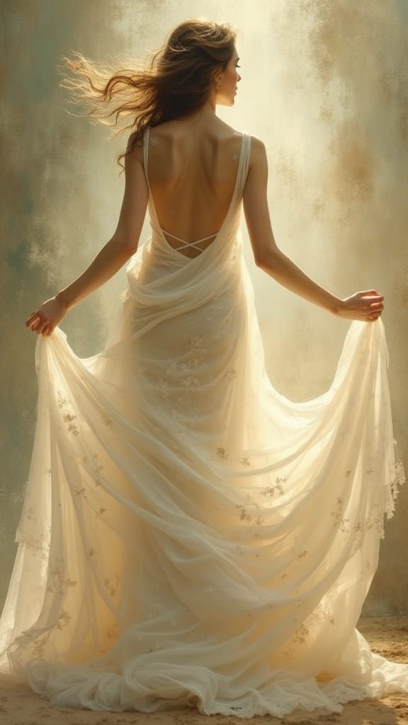 Elegant Woman in Flowing White Silhouette