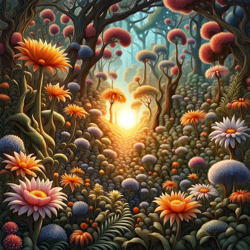Cosmic Flower Forest: Ultrarealistic Concept Art