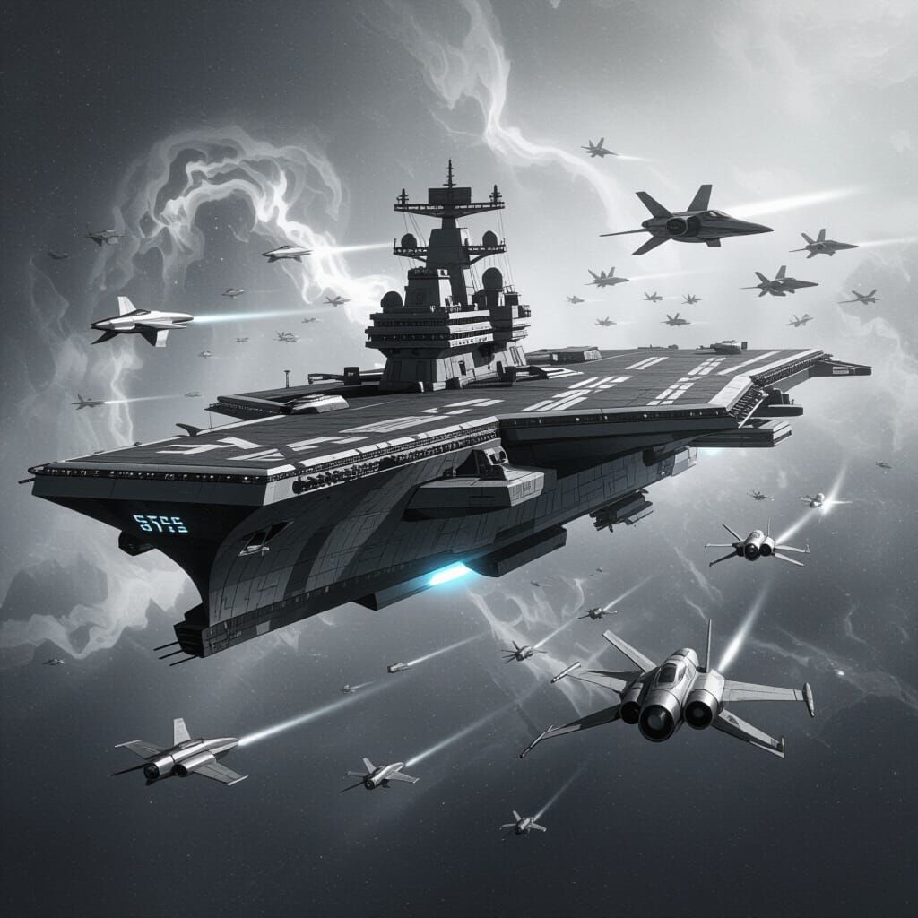 Futuristic Aircraft Carrier in Nebula