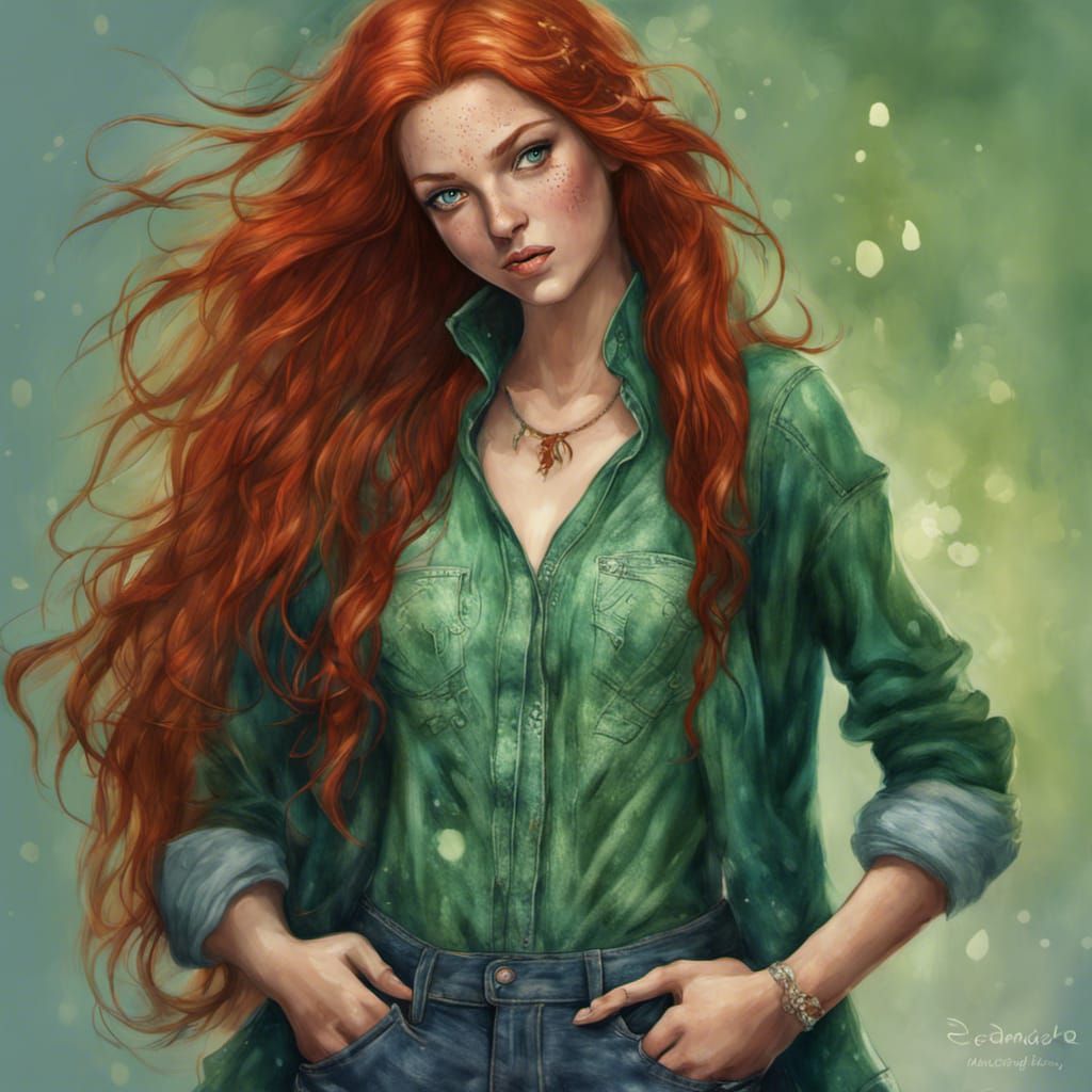 Beautiful Redhead with Freckles: Fantasy Concept Art
