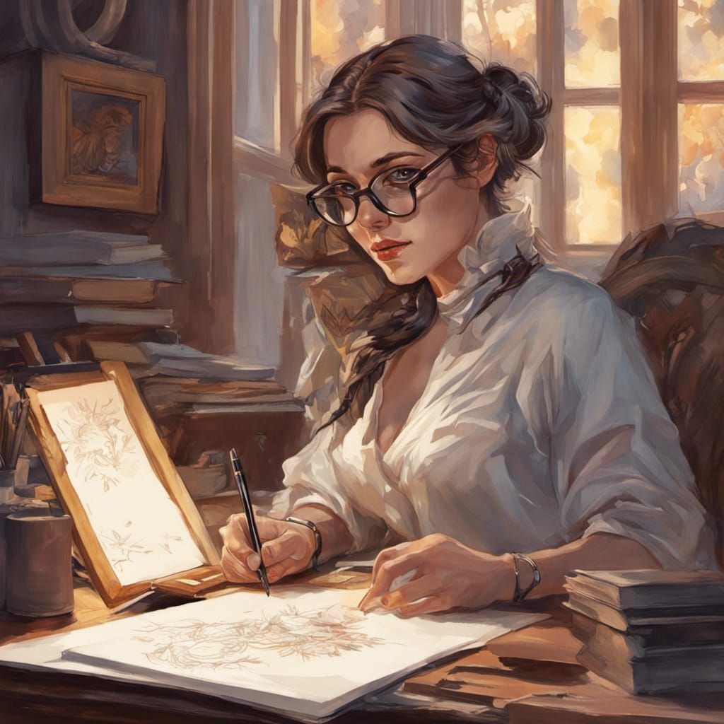 Woman with Cat Eye Glasses: Hyperdetailed Portrait