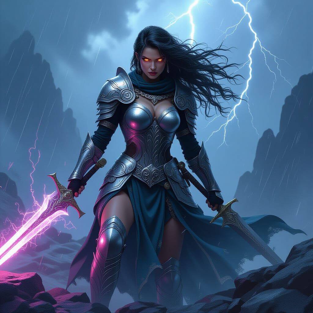 Celtic Warrior in Storm as Digital Illustration