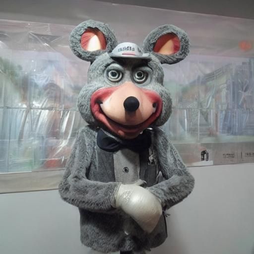 Sinister Animatronic Mouse Saxophonist in Dreamcore Style