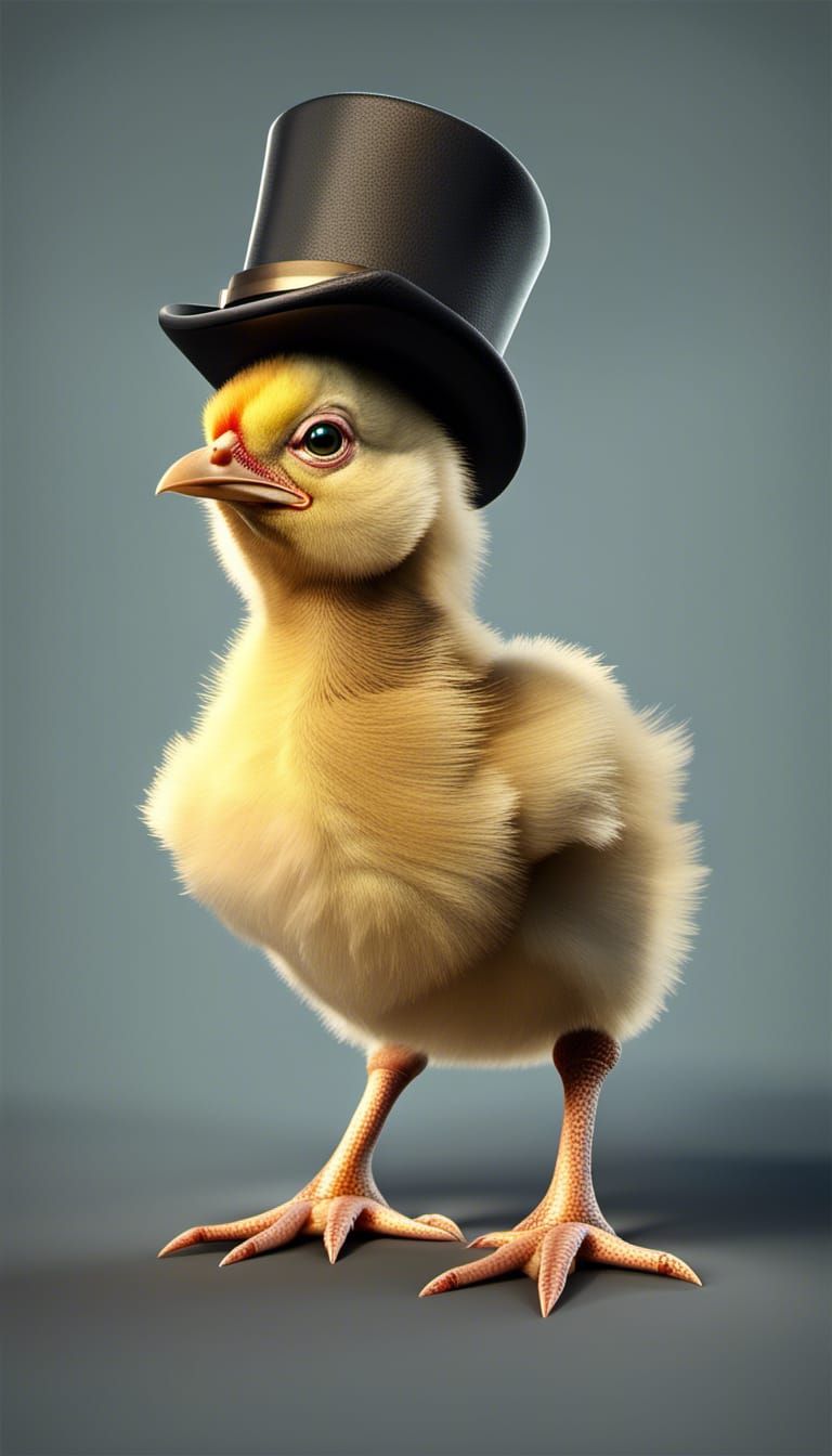 Baby Chicken in Top Hat, Highly Realistic 8k