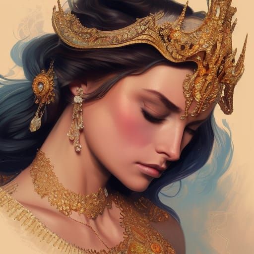Glamorous Regal Queen Portrait in Hyperdetailed Style