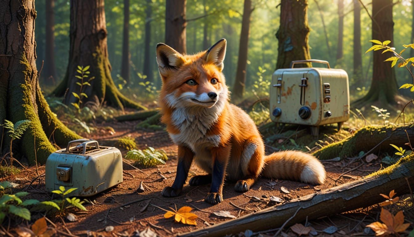 Fauvist Fox and Toaster in Forest Oil Painting