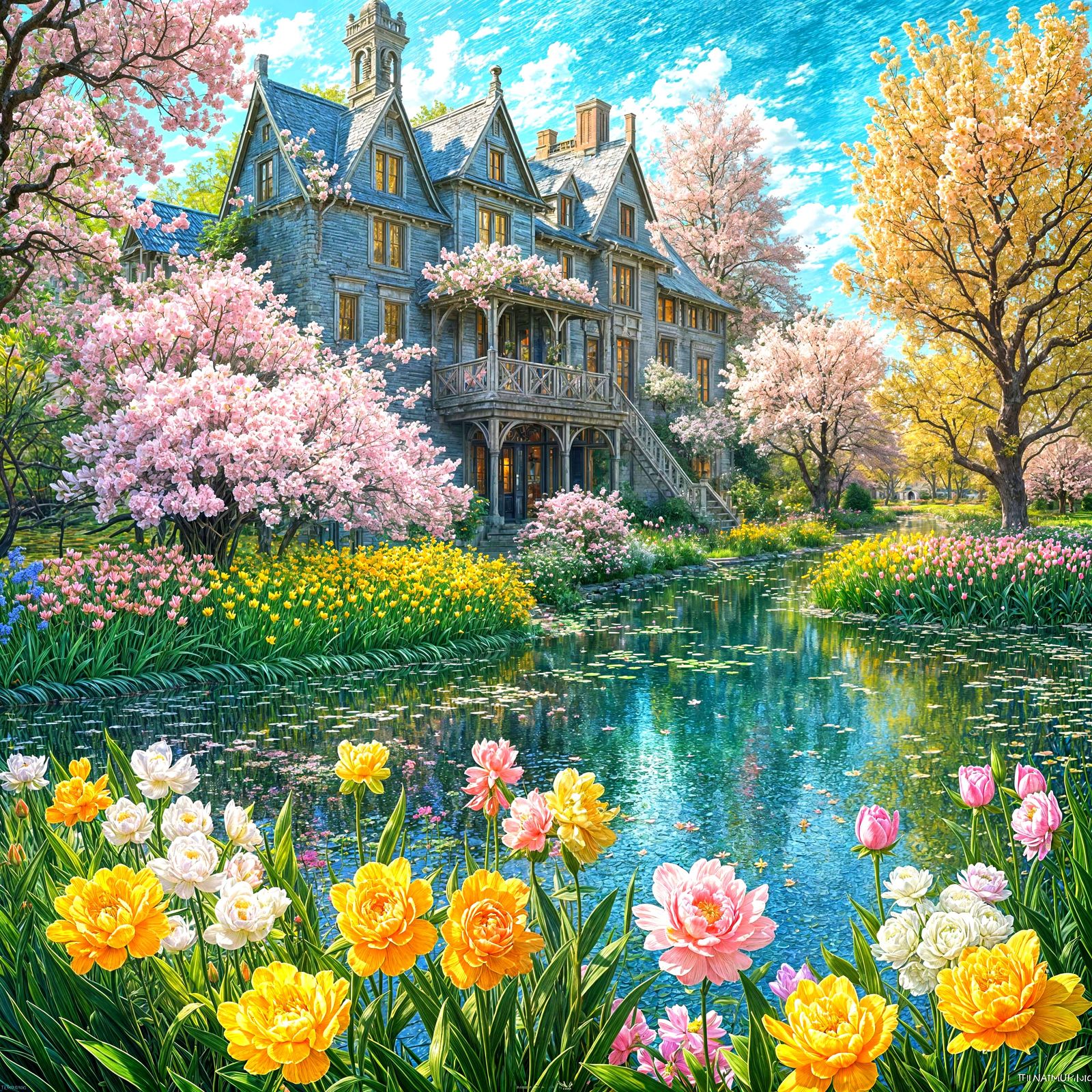 A beautiful house surrounded by flowers 