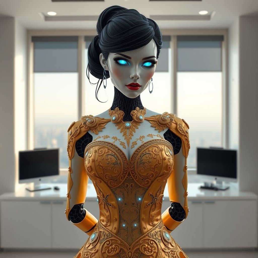 Cyberpunk CEO Robot Woman Exudes Sinister Elegance