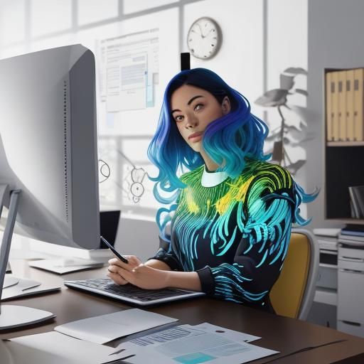 Digital Art Illustration of Person Surrounded by Files