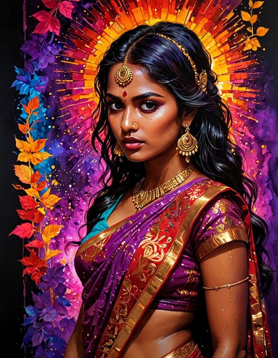 Psychedelic Alcohol Ink Art: South Indian Woman with Glitch ...