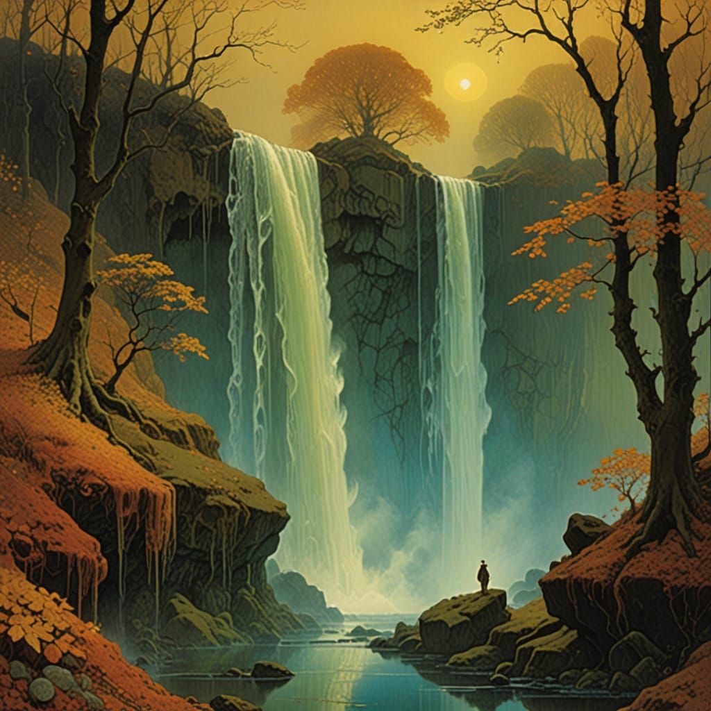 Haunting Iridescent Waterfall in Autumn Light