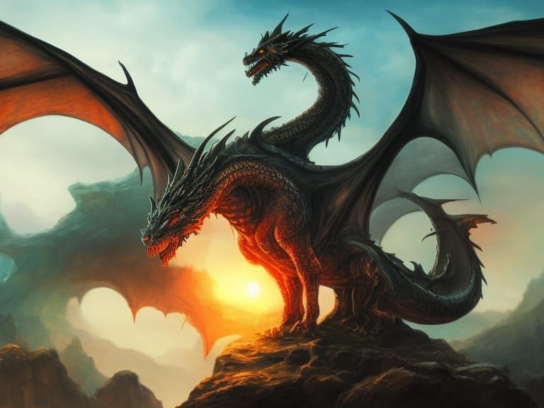 Two-Headed Dragon in a Cinematic Landscape