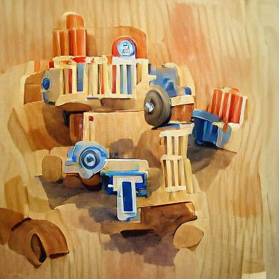 Computer Program as Wooden Toy Gouache Art