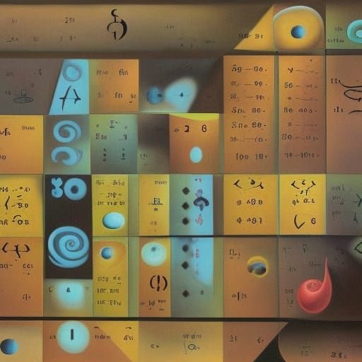 Surreal Stone Wall of Glowing Math Runes