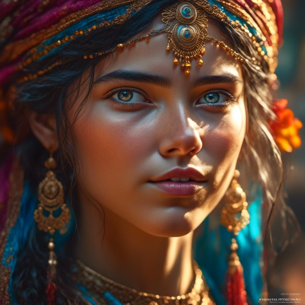 Beautiful Gypsy Portrait in Art Nouveau Style