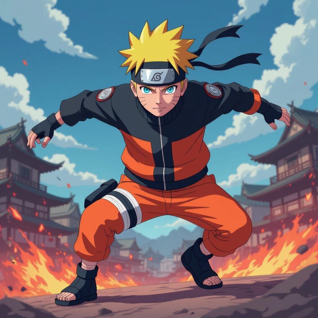 Naruto in Dynamic Pose, Cel-Shaded Anime Style