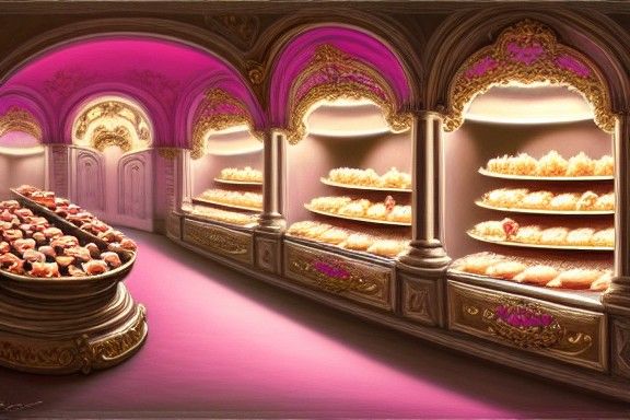 Busy French Patisserie with Cakes and Buns