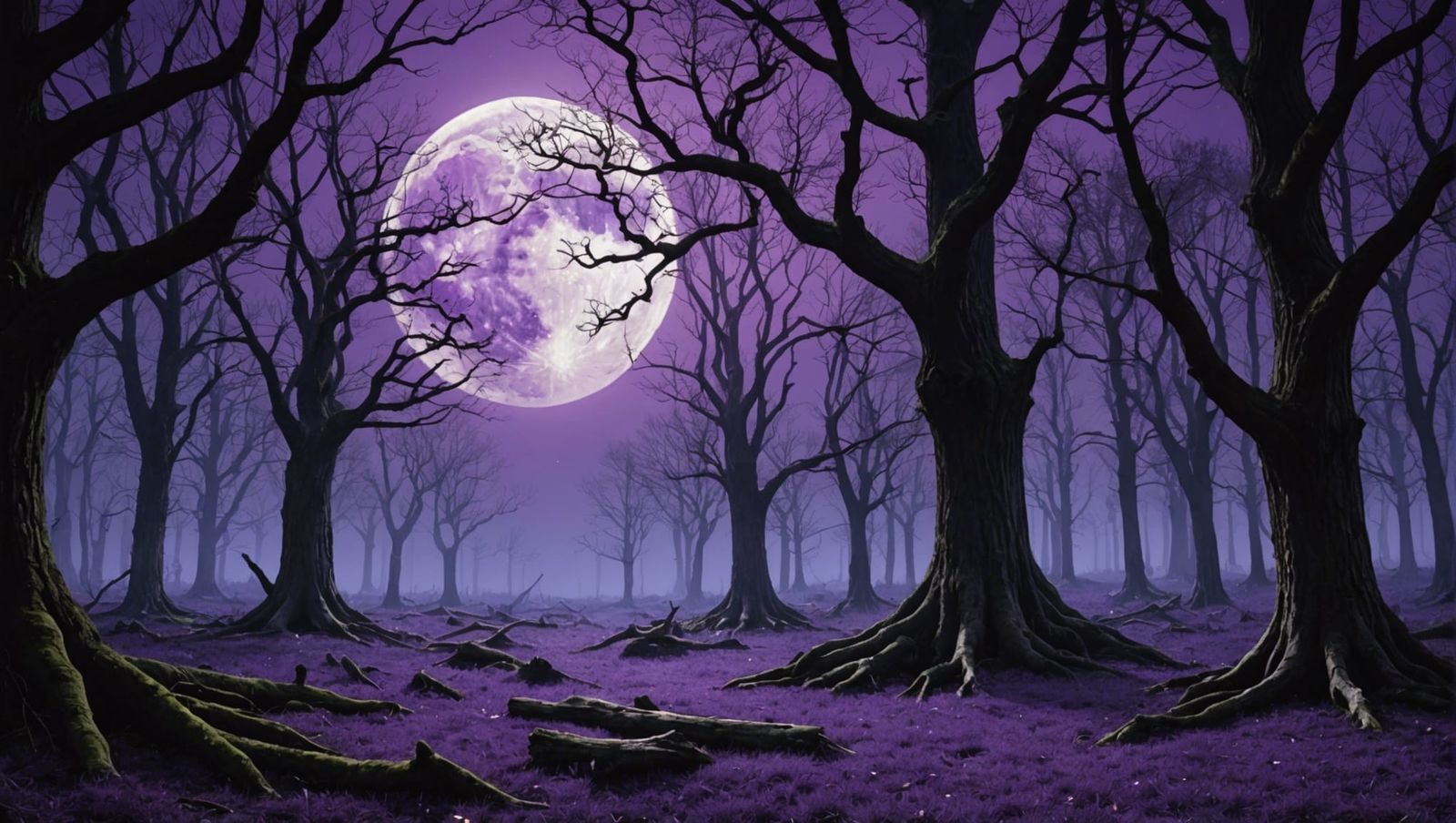 Fantasy Forest Illuminated by Purple Moonlight