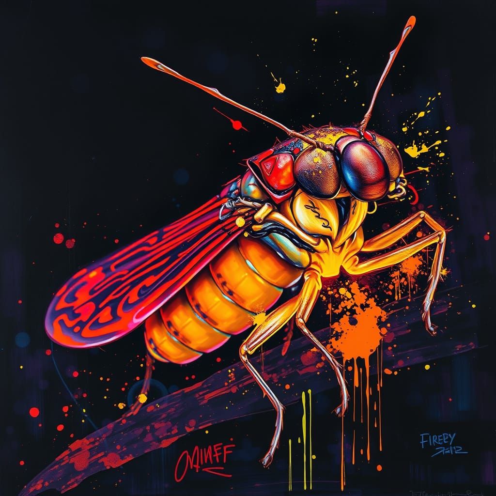 Glowing Firefly in Polychromatic Street Art Style