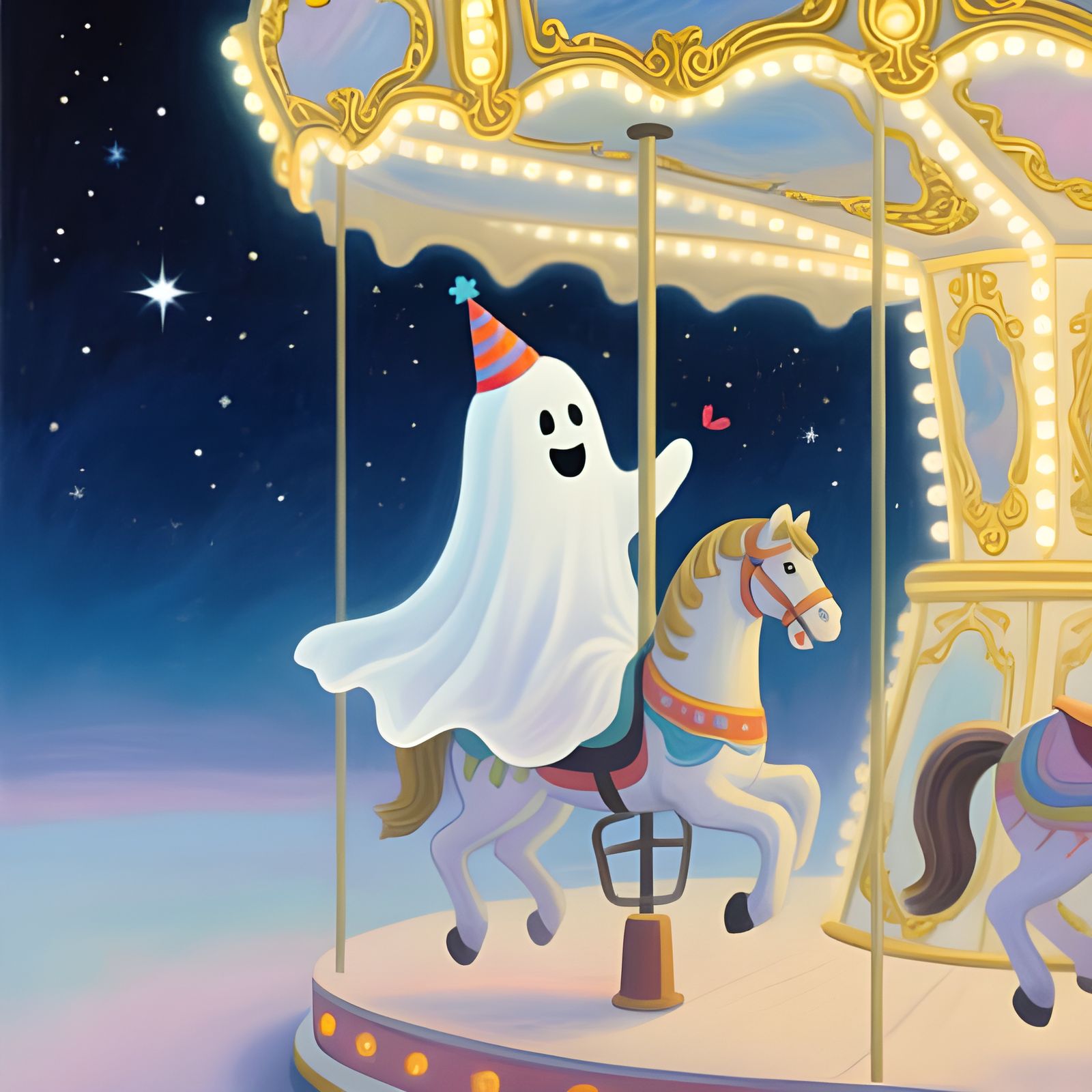 Sheet Ghost Rides Carousel in Matte Painting Style