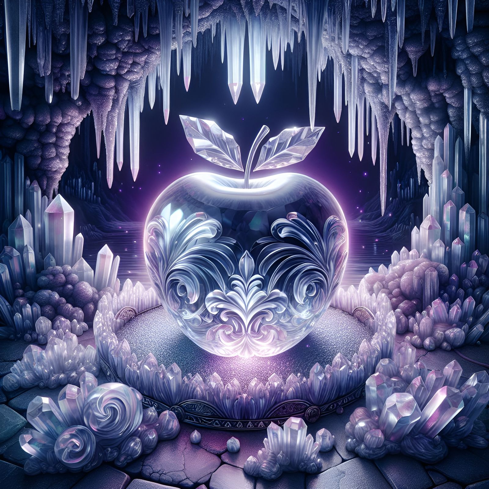 Shining Crystal Apple in a Crystal Cave