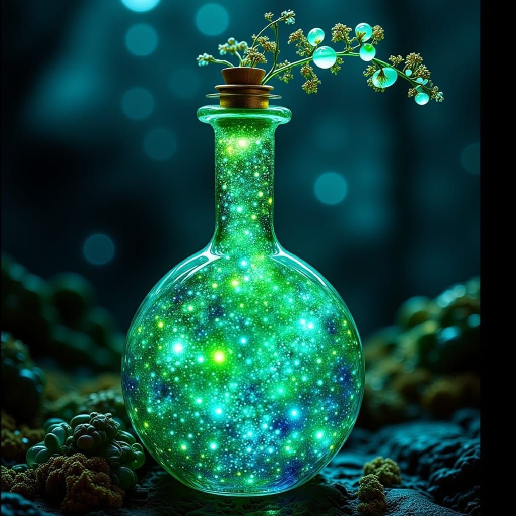 Fantastical Plant Growth Potion Bottle with Glowing Runes