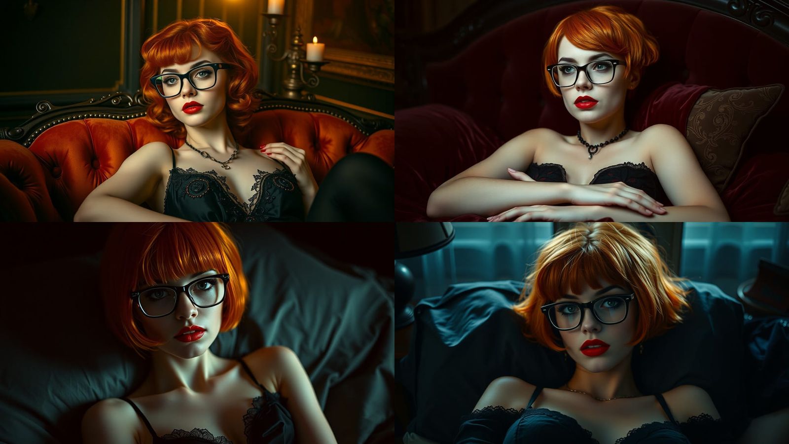 Gothic Velma Lounging: Cinematic Film Still