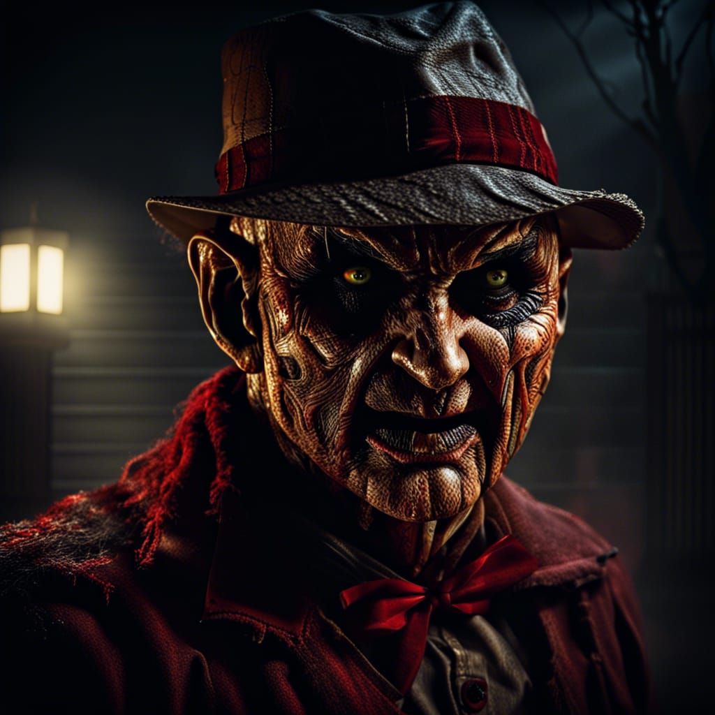 Hyperrealistic Freddy Kruger Halloween Horror Scene